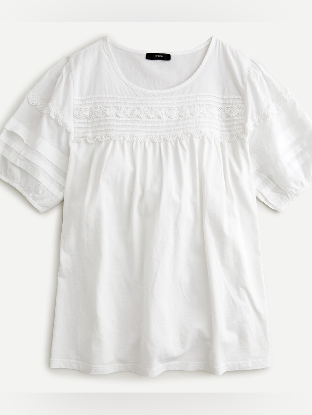 J.Crew White Pintucked Puff-Sleeve Lace Trim Cotton Blouse Top - Size xs